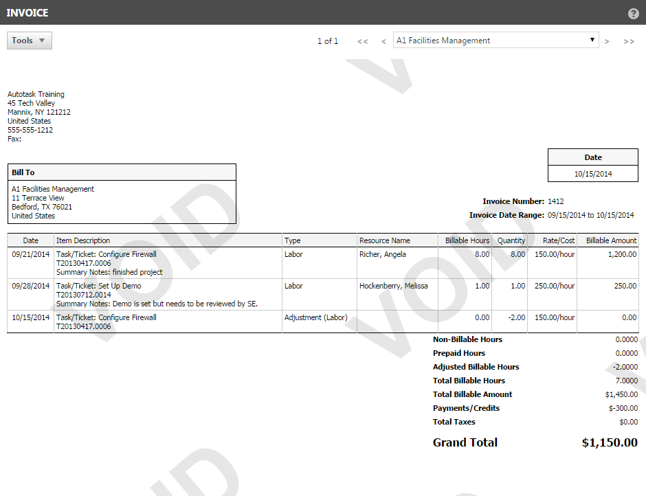 Voiding an invoice